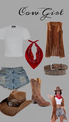 a collage of clothes and accessories with the words cowgirl