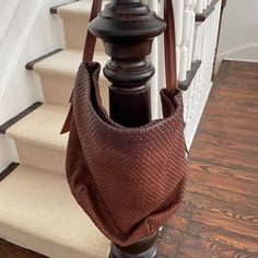 Brown Woven Leather Tote Leather Woven Leather Bucket Bag For Errands, Brown Woven Leather Shoulder Bag For Travel, Brown Textured Leather Crossbody Bag, Brown Woven Leather Shoulder Bag, Travel Woven Leather Pouch Shoulder Bag, Travel Pouch Shoulder Bag In Woven Leather, Brown Woven Leather Tote Bag, Everyday Woven Leather Hobo Crossbody Bag, Brown Woven Leather Shopping Bag