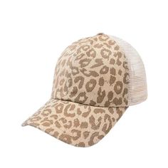 Leopard Print Adjustable Mesh Baseball Cap - SHExFAB Breathable Hats For Baseball Season, Breathable Hats For Baseball Season, One Size Fits Most, Mesh Snapback Baseball Cap For Baseball Season, Mesh Baseball Cap For Summer, Trendy Breathable Hat For Spring, Summer Trucker Baseball Cap Breathable, Summer Mesh Baseball Cap, Casual Visor Hat With Mesh Back, Casual Mesh Hat, One Size Fits Most