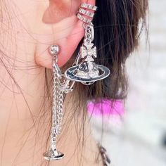 Length: 3cm Metal Dangle Ear Cuff Single Earring, Metal Dangle Ear Cuff, Trendy Alloy Drop Earrings, Silver Alloy Drop Clip-on Earrings, Silver Metal Jewelry Fashion Accessory, Silver Metal Fashion Jewelry, Trendy Dangle Hoop Earrings In Alloy, Trendy Alloy Single Earring, Trendy Alloy Jewelry With Matching Earrings