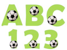 the letters and numbers are made up of soccer balls