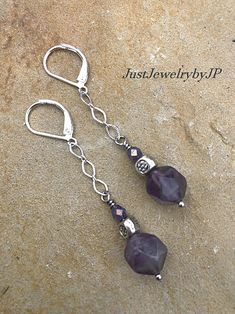 Purple Boho Silver Chain Chandelier Earrings, Dangle Earrings