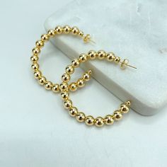 - Earrings Size:Width: 45mm | Thickness: 6mm Solid Gold Jewelry, Beaded Hoop Earrings, Beaded Hoops, Jewelry Business, Gold Filled Jewelry, Jewelry Earrings Hoops, Jewelry Making Supplies, Wholesale Jewelry, Gold Beads