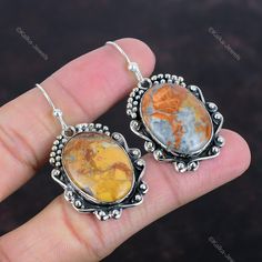 Maligano Jasper, Jasper Earrings, Yellow Earrings, Halloween Sale, Drop Dangle Earrings, Handcrafted Earrings, Jasper Gemstone, Earrings Sterling Silver, Earrings Jewelry