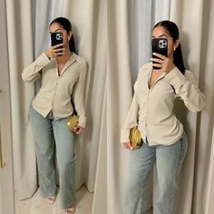 Of Shoulders Outfit, Real Estate Outfits For Women Casual, Brown Shirt Outfit Aesthetic, Pink Dress Shirt Outfit, Outfits With Collared Shirts, Modest Dinner Outfits, Outfit Restaurant Night, Button Blouse Outfit, Classy Dinner Outfits For Women