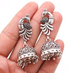 Peacock Silver Dangle Earring, Jhumka Silver Earring, Oxidized Dangle Drop Earring, 925 Sterling Silver Earring, Birthday Gifts  ✦ ✦ METAL DETAILS ✦ ✦  ✦ Metal : 925 Sterling Silver ✦ Earring Size : 57X22 mm  ✦ Total Weight : 31.79 Gram  ✦ Earring Box : Yes ✦ CUSTOMISATION DETAILS✦ We can customize any piece of fine jewelry. You can simply message us on Etsy or drop a text at +91-7357229656 (WhatsApp/I Message) to let us know about all the customization you want. Customization can include : ✦ Me Silver Dangle Temple Jewelry Earrings, Sterling Silver Danglers For Wedding, Festive Silver Pierced Earrings, Silver Nickel-free Danglers, Silver Dangle Earrings With Latkans, Sterling Silver Dangle Jewelry With Latkans, Oxidized Finish Earrings For Diwali Celebration, Silver Latkan Dangle Earrings, Silver Latkan Drop Earrings