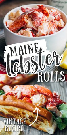 lobster rolls with cheese and tomato sauce in the middle, on a wooden table next to a