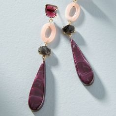 Price Is For One Pair Plated Metal, Resin, Semi-Precious Stones Imported Dimensions 4"L, 0.75"W Condition: New With Tag, Never Worn. Anthropologie Earrings, Stone Drop Earrings, Resin Stone, Crescent Earrings, Boom Box, Rose Quartz Earrings, Anthropologie Jewelry, Gold Snake, Crystal Drop Earrings