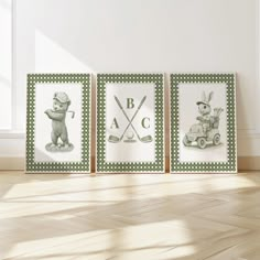 𝐋𝐮𝐬𝐡 𝐇𝐨𝐮𝐬𝐞 𝐒𝐞𝐭 𝐨𝐟 𝟑 𝐏𝐫𝐢𝐧𝐭𝐬 With the Golf Decor Wall Art Set of 3: add a personalized touch to your boy's room nursery room with custom monogram art, a personalized license plate showcasing your baby's birth month, and a baby bear playing golf. Choose from six color options--Beige, Pink, Navy, Baby Blue, Dark Green, and Sage Green -- and customize your art with one of our six border designs: Cane, Morph, Lattice, Fine Grid, Crosshatch, or Loose Stitch. This set is the perfect Golf Baby Nursery, Above Crib Decor Boy, Vintage Golf Nursery, Sage Green Boy Nursery, Golf Nursery Baby Boy, Crib Wall Decor, Nursery Boy Room, Golf Nursery, Boy Room Wall Art