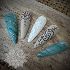 Handpainted turquoise nails with a milky white mandala & western motifs over a sandstone finish. Gloss & Matte finishes. *Long Stiletto, Long Coffin, Short Coffin & Short Square shapes shown. Each set is unique, no two sets are identical. Your new salon quality nail enhancements made by a professional nail artist, come with 10 custom nails with protective packaging, detailed instructions for application & removal. One application kit included per order, not per set. Kit includes: A cuticle pushe Boho Western Nails, Cowgirl Turquoise, Western Motifs, Mandala Nails, Sand Nails, Cowboy Nails, Aztec Nails, Western Nails, Custom Nails