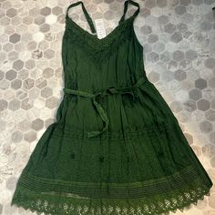 Perfect Condition, Never Worn Size L/Xl But Fits More Like A S/M!!! See Picture Measurements Casual Green Dress With Lace Trim, Green Mini Dress With Lace Trim For Summer, Green Dress With Lace Trim For Day Out, Casual Green Mini Dress With Lace Trim, Green Beach Dress With Lace Trim, Green Lace Trim Dress For The Beach, Green Lace Trim Dress For Beach, Womens Green Dress, Cell Phone Holster