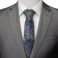 Designed with a playful and beautiful spin to a classic pattern, this navy tie features a woven, iridescent paisley pattern with Mickey's silhouette at the center that pops with color. Add a touch of whimsy to your wardrobe with this tie. Experience enchantment with our expertly crafted 100% Silk tie. It's built to last, infused with Disney magic, and ready to accompany you on whimsical adventures. Officially licensed by Disney. Elegant Multicolor Paisley Print Suit And Tie Accessories, Elegant Multicolor Ties For Spring, Elegant Multicolor Paisley Print Ties, Multicolor Paisley Print Suit And Tie Accessories For Business, Elegant Patterned Ties With Paisley Print, Formal Multicolor Paisley Suit And Tie Accessories, Mickey Silhouette, Navy Tie, Holiday Looks