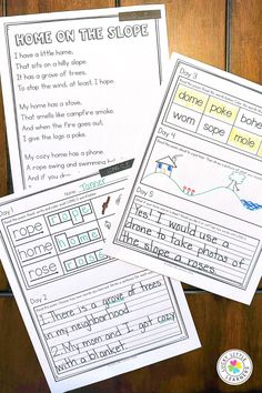 three printable worksheets for the home on the slope