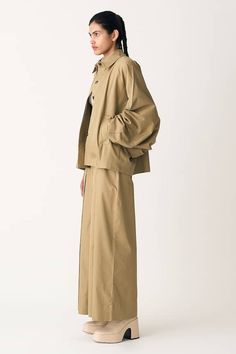 Autumn sage jacket with batwing sleeves, back overlap panel and side pockets. Paired with flared pant with inverted pleated details. - Aza Fashions Oversized Wide Leg Pants For Fall Workwear, Spring Oversized Wide Leg Work Pants, Autumn Sage, Pleated Pant, Pant Set For Women, Jacket For Women, Sleeve Jacket, Pant Set, Batwing Sleeve