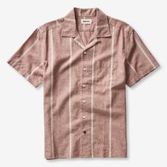 Crafted with a vintage visual appeal, the Hawthorne has an easy-going camp collar meant to be worn wide open for a laid-back look. Made from a pre-washed blend of organic cotton and linen, this soft short sleeve button up is both eco-friendly and durable, ensuring it remains a staple in your warm-weather rotation for years to come. Perfect for sweltering days and balmy summer nights..View The Short Sleeve Hawthorne in Dried Fig Stripe by Taylor Stitch on our site for more info. - The Bespoke Pos Classic Spring Camp Shirt For Casual Gatherings, Classic Spring Camp Shirt With Spread Collar, Spring Classic Camp Collar Shirt, Classic Camp Shirt With Spread Collar For Spring, Classic Camp Shirt With Johnny Collar For Spring, Classic Camp Shirt With Camp Collar For Casual Gatherings, Classic Camp Shirt With Lapel Collar For Spring, Casual Camp Shirt With Collar In Relaxed Fit, Classic Brown Camp Shirt For Summer