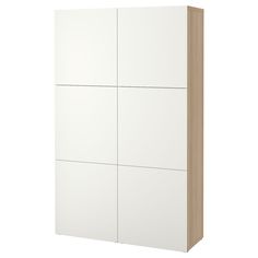 a white and wood cabinet with four doors