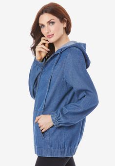 Zip-Up Kate Hoodie | Roaman's Plus Size Indie, Indie Jacket, Long Denim Jacket, Long Overcoat, Plus Size Winter, Suede Fringe Jacket, Lace Jacket, Ladies Of London, Swimsuits For All