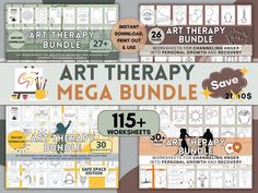 Discover a transformative journey towards healing and self-awareness with Art Therapy Worksheets MEGA Bundle Part 2. --a digital collection designed to facilitate profound personal growth and emotional healing. This creative bundle features over 115 engaging printables, crafted to support various therapeutic needs and age groups. 🌟 Who Is This For?  Ideal for All Ages: Whether you're a child, teen, or adult, these worksheets are tailored to foster healing, personal growth, and emotional underst Educational Therapy, Counseling Tools, Mental Health Activities, Understanding Emotions, Healing Journaling, Therapy Office Decor, Health Activities, Etsy Stickers, Inner Child Healing