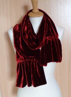 This is gorgeous vintage scarf made of soft dark red silk velvet fabric. Double sided. Tag: Rose Black England 100% Silk Velvet In excellent condition and comes from smoke-free home. Measures: 6.5" x 65" (16.5 cm x 165 cm)  Ruffled ends 13" (33 cm) wide Weight 175 g Thanks for visiting my shop! OLaLaVintage Velvet Scarf, Silk Velvet Fabric, Rose Black, Vintage Scarf, Red Silk, Silk Velvet, Velvet Fabric, Dark Red, No Frills