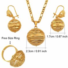 Gold Metal Jewelry With Round Beads, Yellow Gold Round Jewelry Sets, Gold Ball Chain Jewelry Gift, Round Metal Jewelry With Beaded Chain, Yellow Gold Round Ball Chain Jewelry, Gold Plated Jewelry With Adjustable Chain And Round Beads, Cadmium-free Metal Round Pendant Jewelry, Dangle Ball Chain Jewelry, Gift Beaded Metal Chain Jewelry