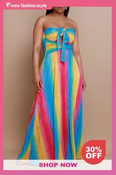 knowfashionstyle Casual Rainbow Color Ombre Printed Backless Strapless Front Knotted Belted Irregular Long Vacation Tube Maxi Dresses Tube Maxi Dresses, Strapless Long Dress, Dress Elegant Long, Evening Dresses Online, Maxi Dress Online, Rainbow Color, Long Dresses, 15 Dresses, Long Sleeve Maxi Dress