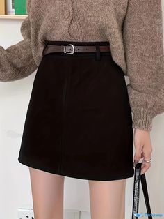 Orcajump - Solid High Waist Skirt, Casual A Line Mini Skirt, Women's Clothing Solid Mini Skirt For Winter, Trendy Winter Skort, Winter Solid Color Mini Length Bottoms, Brown High-waist Winter Skirt, Casual High Waist Mini Skirt For Winter, Trendy Solid Mini Skirt For Winter, Casual Solid Skort For Winter, Casual Winter Mini Skirt With Lining, Casual Brown Skirt For Winter