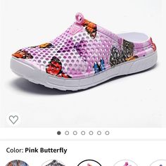 Sizes 38, 39 And 41 3 Prints-Gray Butterfly, Pink Butterfly And Black Floral Spring Breathable Slip-ons With Flat Heel, Casual Pink Flat Slip-ons, Pink Non-slip Synthetic Slippers, Vacation Slip-on Synthetic Clogs, Breathable Summer Slip-ons With Flat Heel, Vacation Synthetic Slip-on Clogs, Synthetic Slip-on Clogs For Vacation, Breathable Slip-ons With Flat Heel For Summer, Non-slip Flat Heel Clogs For The Beach