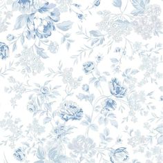 a white and blue floral wallpaper with lots of flowers