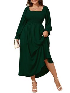 PRICES MAY VARY. Material: Plus Size Dress Is Crafted From Soft Fabric That Feels Gentle And Breathable Against Your Skin, Perfect For Spring Fall And Winter. XL(US 16-18), 2XL(US 18-20), 3XL(US 22-24), 4XL(US 26) Feature: Plus Size Maxi Dress / Dresses For Women 2024 / Plus Size Dresses for Curvy Women / Long Sleeve Dress / Square Neck Long Dress For Women / Smocked Dresses / High Waist A-Line Dress / Flowy Boho Dress For Women / Swing Dress For Women / Fit And Flared Dress For Women / Elastic Green Dress Fall Photos, A Line Fall Dresses, Plus Size Winter Dress Outfits, Flattering Dresses For Curvy Women, Fall Semi Formal Dresses, Emerald Green Family Picture Outfits, Plus Size Christmas Outfit Party, Plus Size Dresses To Wear To A Wedding, Plus Size Holiday Outfits