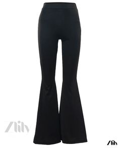 Zlily - Solid High-waisted Slim Flared Pants - Casual Trousers Chic Full-length Yoga Pants, Chic Full Length Yoga Pants, Trendy Wide Leg Yoga Pants For Fall, Stretch Flare Bottoms For Fall, Stretch Flare Pants With Elastic Waistband, Stretch Wide-leg Yoga Pants For Fall, Fall Wide-leg Stretch Yoga Pants, High Waist Stretch Bottoms For Fall, Stretch High-waist Bottoms For Fall