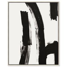 an abstract black and white painting with brush strokes on the bottom, against a white background