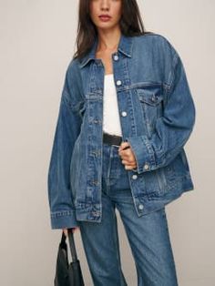 Time to add sleeves. The Brooks is an oversized denim jacket with center front buttons and a collared neckline. Add Sleeves, Crop Rotation, Oversized Denim Jacket, Genetically Modified, A Button, Straight Jeans, Stretch Denim, Denim Jacket