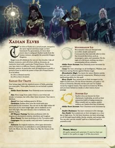 the page is full of information about the characters in the video game, kadian elves