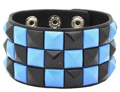 PRICES MAY VARY. Material: Leather Size: 7.5"-9" Length Adjustable Size Color: Blue/Black Checkered Studded Material: Leather Color: Blue/Black Checkered Studded Size: 7.5"-9" Length Adjustable Size Scene Bracelets, Black Bangles, Black Leather Jewelry, Jet Jewelry, Blue Bangles, Scene Jewelry, Emo Accessories, Scene Accessories, Black Bangle