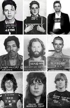 nine mug shots of the same man in different prison uniforms and haircuts, from left to right