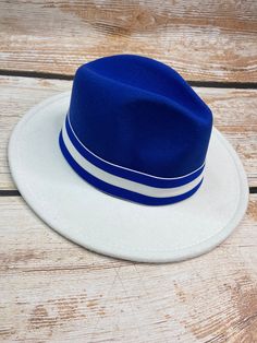 Blue and white fedora White Fedora, White Hats, Fedora, Blue And White, Hats, Blue, White