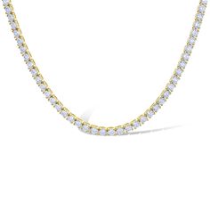 This Illustrious Tennis Necklace has 100 glimmering round diamonds, with a total carat weight of 18.87. It is set in in the ever so luxurious yellow gold. It drapes beautifully around your neck for a timeless look you will treasure for a lifetime. Diamond Tennis Necklace, Tennis Necklace, Round Diamond, Round Diamonds, Tennis, Diamonds, Yellow Gold, Yellow, Stone