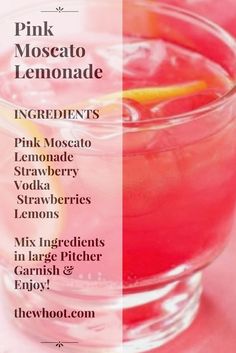 This Pink Moscato Strawberry Lemonade is an easy AO recipe that's perfect for a lazy day or your celebrations this weekend. Fruit Cups For Party, Party Strawberries, Moscato Strawberry Lemonade, Strawberry Lemonade Recipe, Pink Moscato, Mezcal Cocktails, Strawberry Vodka, Party Drinks Alcohol, Lemonade Cocktail