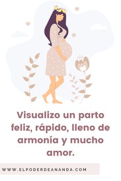 a woman standing in front of a plant with the words visualiza un parte feliz rapido, leno de amono y much