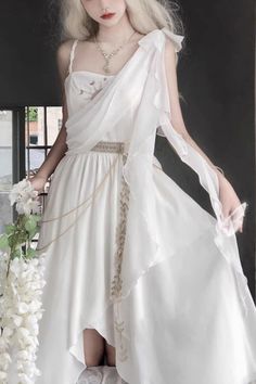 Fantasy White Outfit, Greek Outfit Ideas, Greek Clothes, Greek Outfit, Greek Style Dress, Roman Clothes, Greek Dress, Forest Dress, Tears Of Themis