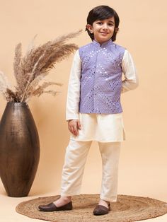 Vastramay boys purple mirror work jacket and solid kurta pyjama set Mirror Work Jacket, Colored Mirror, Purple Mirror, Festive Wedding, Kurta Pyjama, Nehru Jacket, Purple Jacket, Cream Top, Nehru Jackets