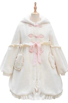 Ivory Long Ears Rabbit Ruffle Bowknot Hooded Daily Sweet Lolita Coat – LolitaInside White Bunny Ears, Punk Dress, White Bunny, Sweet Lolita, Bunny Ears, Gothic Lolita, Beautiful Gowns, Winter Coat, Fashion Inspo Outfits