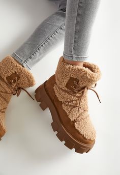 ShoeDazzle BROWN female Fashion >> Shoes >> Boots & Booties >> Snow Faux Fur/Faux Leather regular Lace-Up/Lug Sole Sydney Lug Sole Bootie Cute Fall Shoes, Snow Boots Outfit, Fuzzy Boots, Fall Winter Shoes, Fashion Shoes Boots, Buckles Fashion, 3 Shoes, Latest Shoe Trends, Classy Casual Outfits