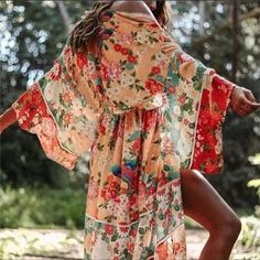 A Gorgeously Draped Kimono With Decadent Details And A Subtle Flowly Feel And As Airy As It Gorgeous. A Statement Piece That Will Turn Heads, This Kimono Is Light Weight And Easy To Clean & Care For, Making This Flattering Wrap Your Go-To Kimono Cover Up For Delightful Nights In Or Your Favorite Long Kimono Cardigan Decadent Nights Out. Wear With Your Favorite Bikini 100% Cotton Poly Chiffon Blend Perfect For Over A Suit For Hot Summer Days, Too! Unbranded. Available Now Bohemian V-neck Kimono For Spring, Hippie Floral Print Kimono For Summer, Bohemian Printed Kimono For Brunch, Beige Bohemian Kimono For Summer, Bohemian Beige Summer Kimono, Floral Print V-neck Kimono For Brunch, Red Bohemian Flowy Kimono, V-neck Floral Print Kimono For Brunch, Beige Floral Print Beach Kimono