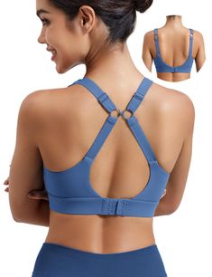 PRICES MAY VARY. Support Level - This maximum support high-Impact sports bra is made for go-to HIIT, yoga,high intensity workout and running. Comfortable all day wear to the Gym to work everywhere. Material - 76%n Nylon, 24% spandex. The material feels extremely nice on the skin, No wires digging into you. Comfortable - Firm fit, supportive, soft feeling, comfortable, moisture wicking, Versatile, Breathable. Adjustable Straps - Clasp back for adjustability. You can wear it in 2 different ways. R Compression Sports Bra With Arch Support For Workout, Sports Bra With Built-in Bra For Sports Events, Compressive Sports Bra With Arch Support For Gym, Medium Support Sports Bra In Blue, Medium Support Sports Bra With Arch Support For Gym, Supportive Sports Bra With Arch Support For Workout, Sports Bra With Built-in Bra For Training Season, Athleisure Sports Bra With Arch Support, Breathable Supportive Training Bra