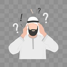 a man with a beard is holding his head in front of question marks on the wall