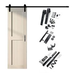 an image of a sliding door with hardware and tools