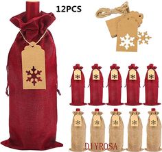 ♥♥This Listing is for Set of 12 pcs Wine Bags Discover our elegant Burlap Wine Bag Set, crafted from premium faux burlap. This collection features 12 wine bags (6 burgundy and 6 natural jute), 12 snowflake tags, and 10 meters of hemp rope for a charming finish. Each 280g set is neatly packed in an opp bag. Perfect for stylish, eco-friendly gifting, they add a personalized touch to any celebration. 【Wine Bag Size】   35*15CM/13.78*5.9 inches for each bag 【Materials】 High-quality faux burlap material 【Shipping】 United States: 7-14 business days Canada: 7-20 business days Europe: 7-20 business days Other: 10-25 business days If you need it urgently, we offer express such as DHL,FEDEX,UPS.etc,the delivery time about 3-7 business days, some country need more time. It requests additional shipping Snowflake Tags, Wine Bottle Gift Bag, Christmas Wine Bottles, Wine Bags, Christmas Weddings, Wine Bottle Covers, Wine Bottle Bag, Wine Bottle Gift, Wine Gift Bag