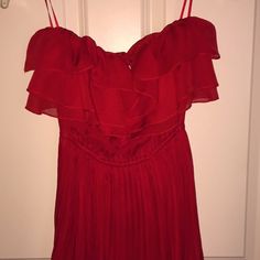 Red Dress Red Sundress For Party, Red Sundress Midi Dress For Party, Red Party Sundress, Red Sleeveless Flirty Maxi Dress, Red Long Dress For Casual Occasions, Red Long Dress For Dress Down Occasions, Casual Red Ruffled Midi Dress, Red Spring Dressy Dress, Red Dressy Dress For Spring