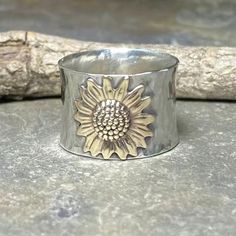 Sunflower Boho Ring #750 Wide, Textured Band Perfect For Stacking, Mixing And Matching. Just The Right Size To Have Personality Without Being Overwhelming Or Masculine! I Wear Mine Frequently, And Get Lots Of Compliments. Even Though I'm Rough On My Hands (We Have Horses And Dogs), It Has Worn Beautifully. Please Note That This Ring Is Not 925 Sterling Silver. Per The Manufacturer, It Is A Stainless Steel Alloy, And It Is Designed To Be Durable And Resist Tarnish. If You Have Any Questions, Or I Golden Sunflower, Joyful Heart, Sunflower Ring, Beautiful Symbols, Wide Band Ring, The Sunflower, New Metal, Wide Band Rings, Live Your Life